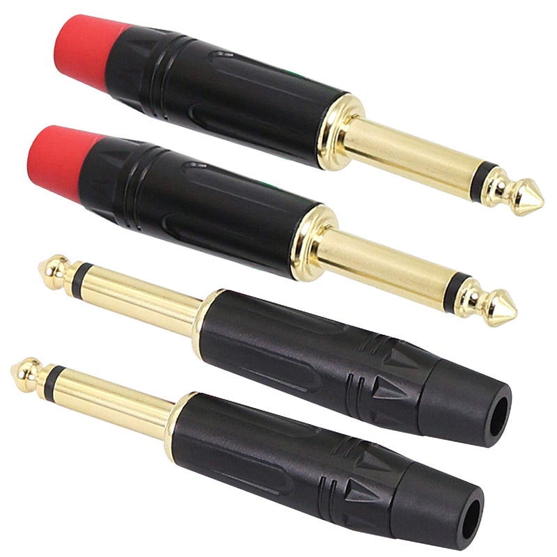 XMSJSIY 1/4" Audio Plug, 6.35 Mono Male Connector, Gold-Plated TS Plug for Guitar/Speaker/Microphone Cable etc (4 Pack) - Image 1